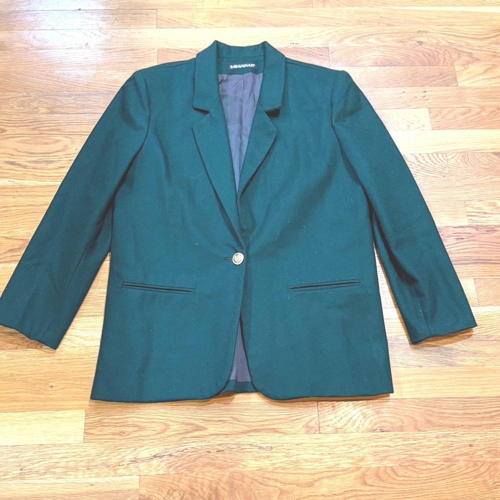 Savannah Vintage 100% Wool Blazer Forest Green‎ Made in USA Size 12